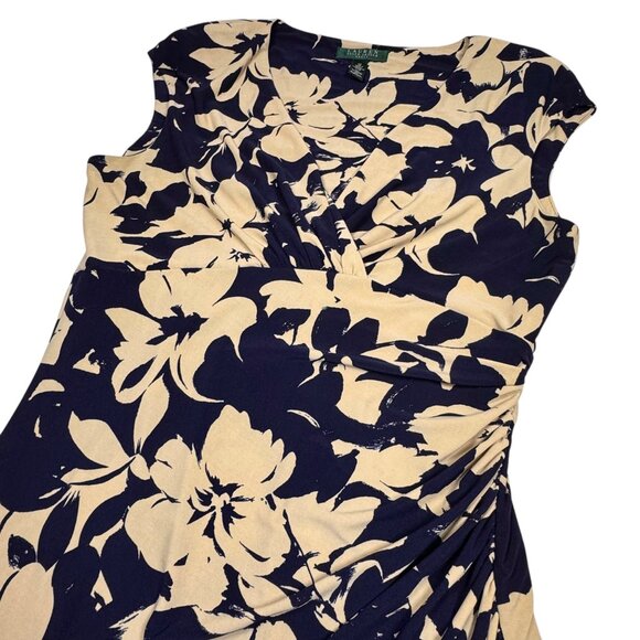 Lauren Ralph Lauren Tricot Sheath Dress Sz.12 Black Beige Sleeveless Floral - Picture 9 of 12